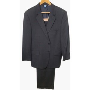 Jos A Bank Signature Men's 44S 2 Piece Suit Wool Jacket Pants 34x29‎ Blue Stripe